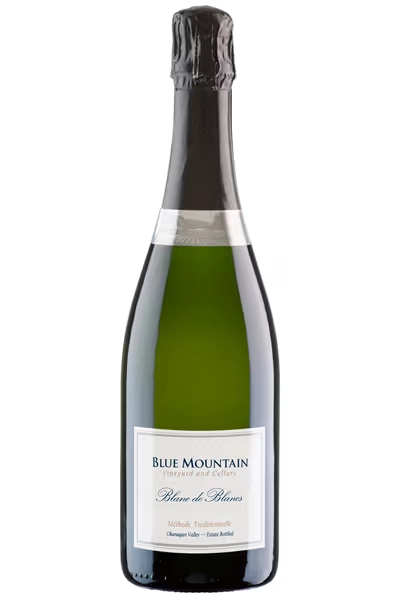 blue mountain sparkling wine bottle shot