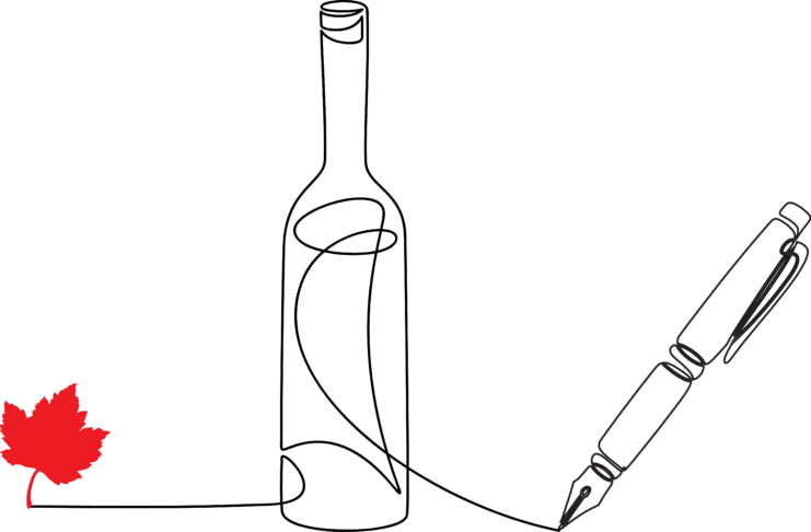 line art wine bottle and pen graphic
